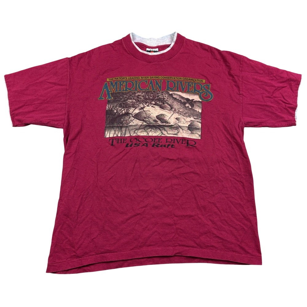 Vintage Signal Sports American Rivers Ocoee Raft T-Shirt Red XL Made in USA
